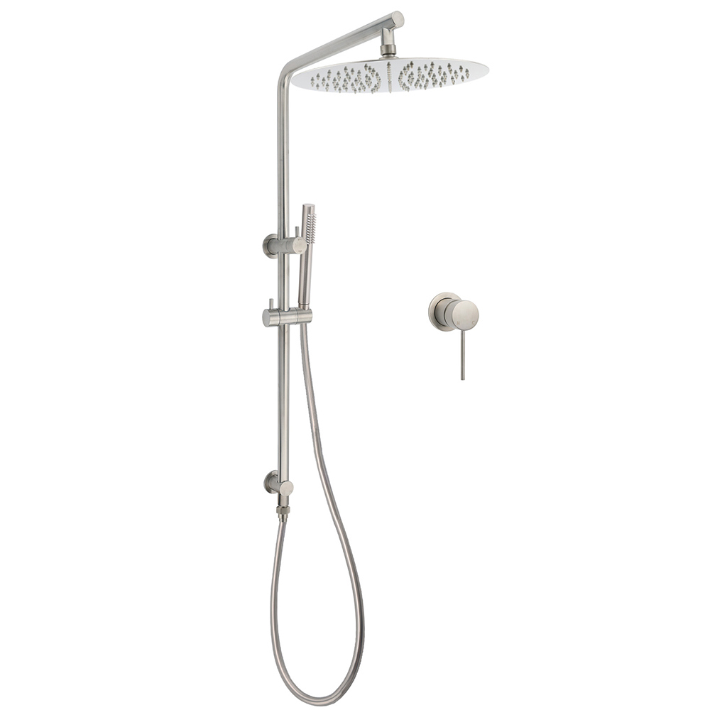 WELS Brushed Nickel Dual Shower Set Sliding Rail Arm Large 12