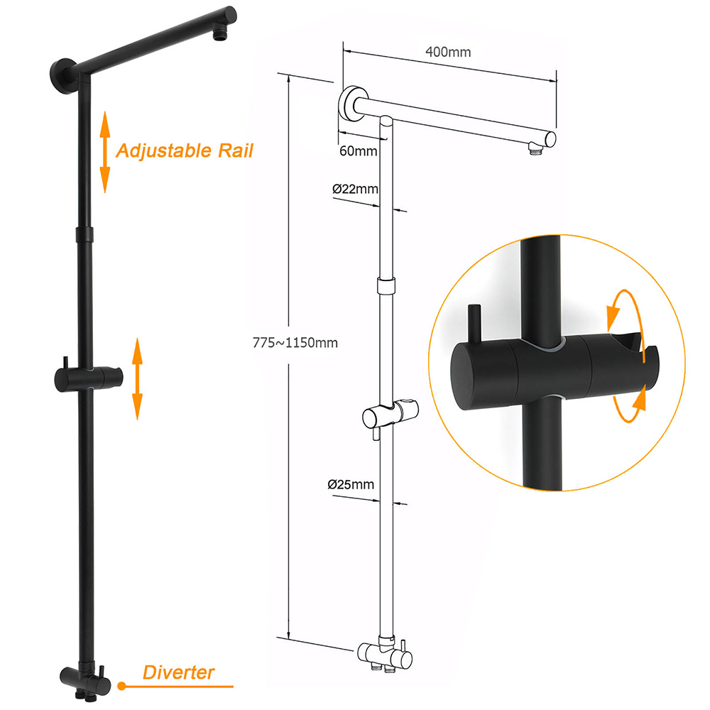 WELS Matt Black 2in1 Shower 8