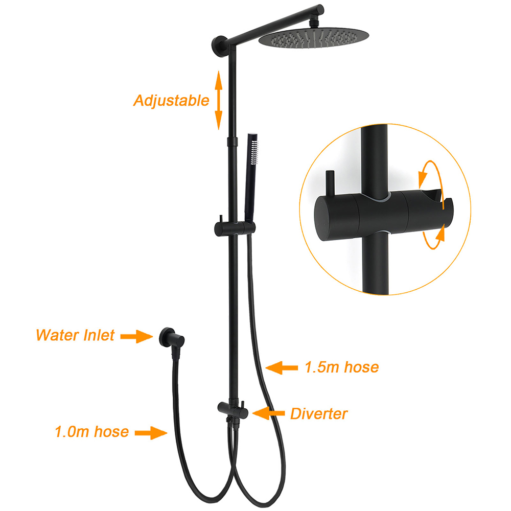 Matt Black 2in1 Round Shower 10