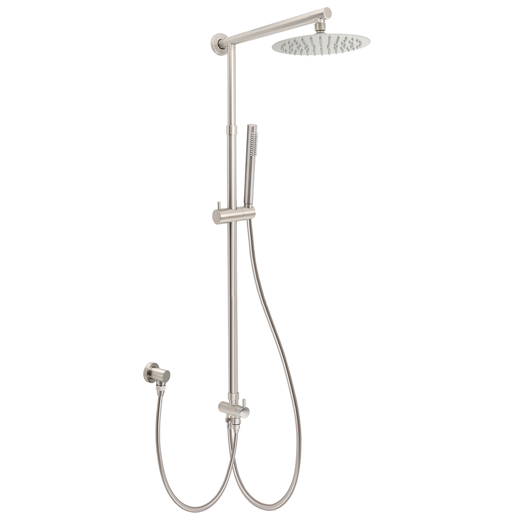 Brushed Nickel 2in1 Round 8inch Stainless Steel Rain Head Shower Handheld Sliding Rail Arm Set - Image 1