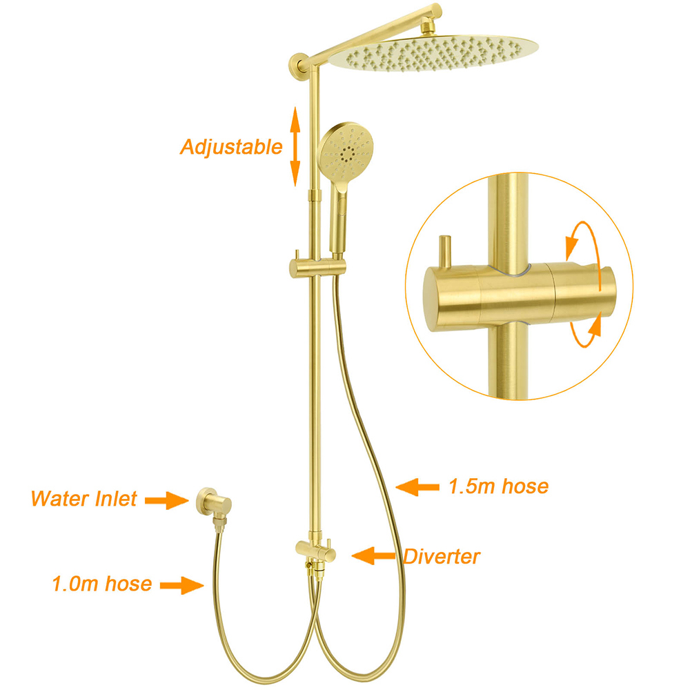 WELS Brushed Gold 2in1 Large Round Shower 12