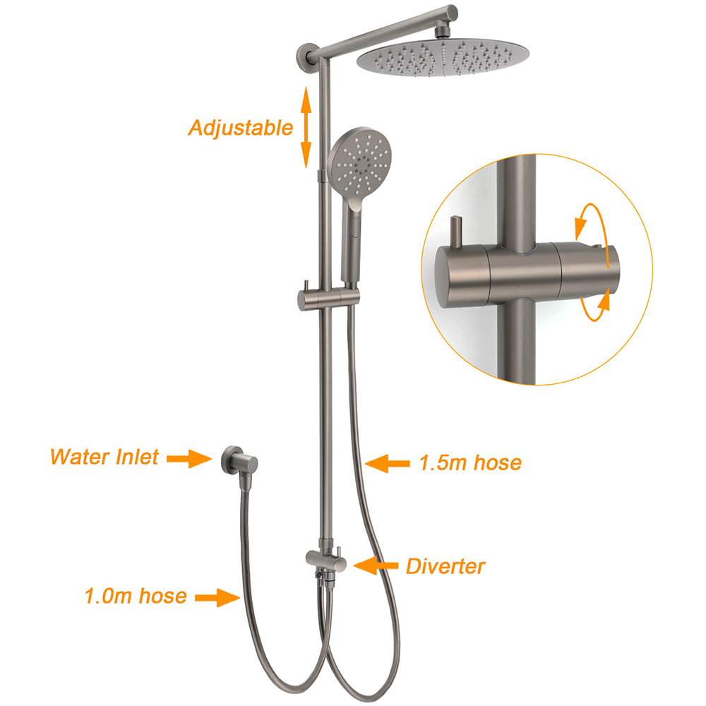 WELS Gun Metal 2in1 Round Shower 10