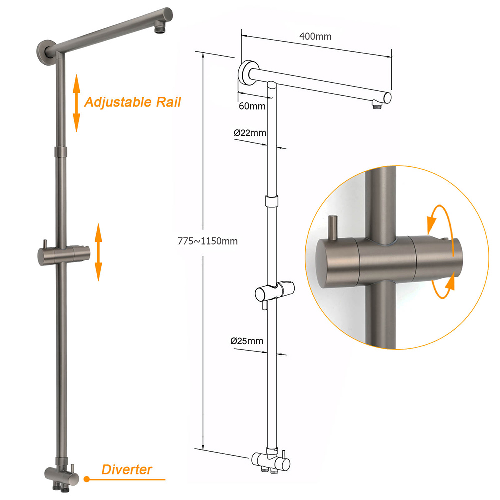 WELS Gun Metal 2in1 Shower Set Square 10