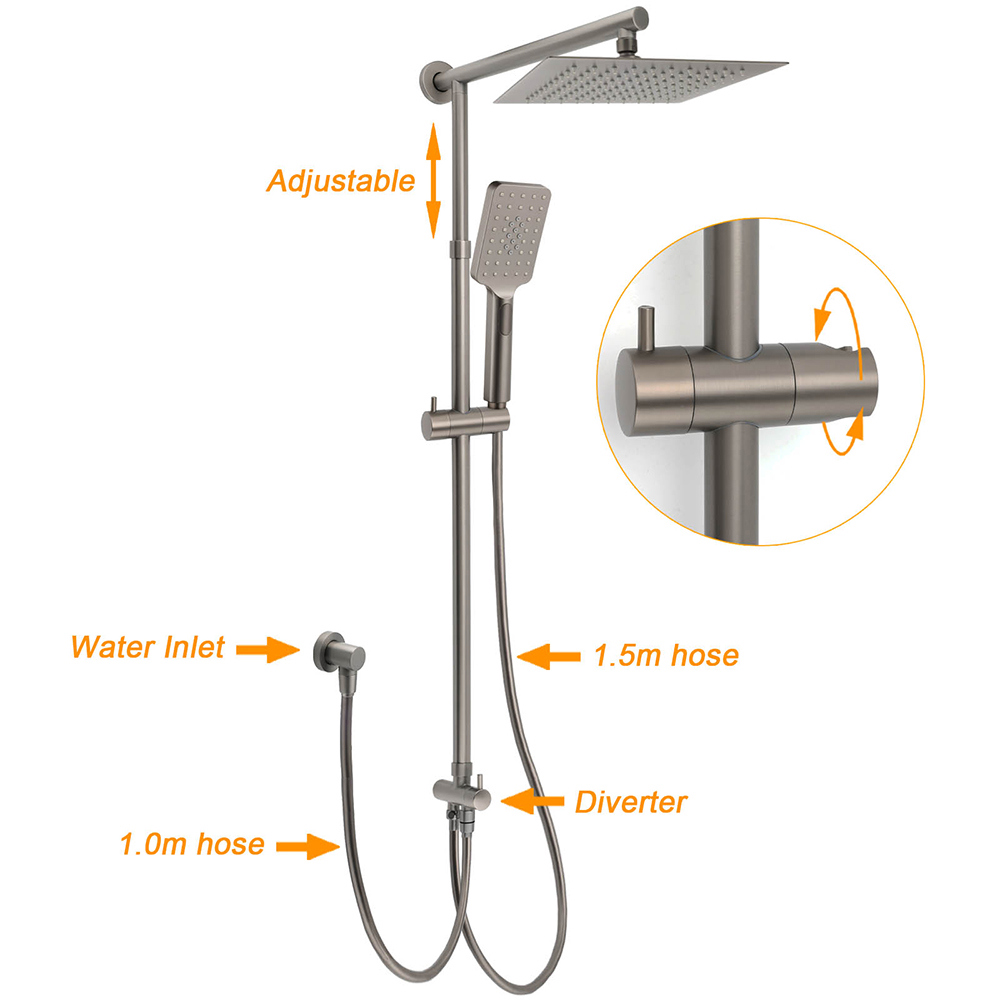 WELS Gun Metal 2in1 Shower Set Square 10
