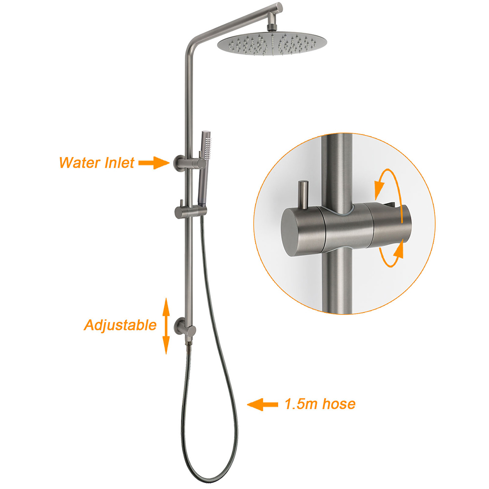 WELS Gun Metal 2in1 Round Shower 10