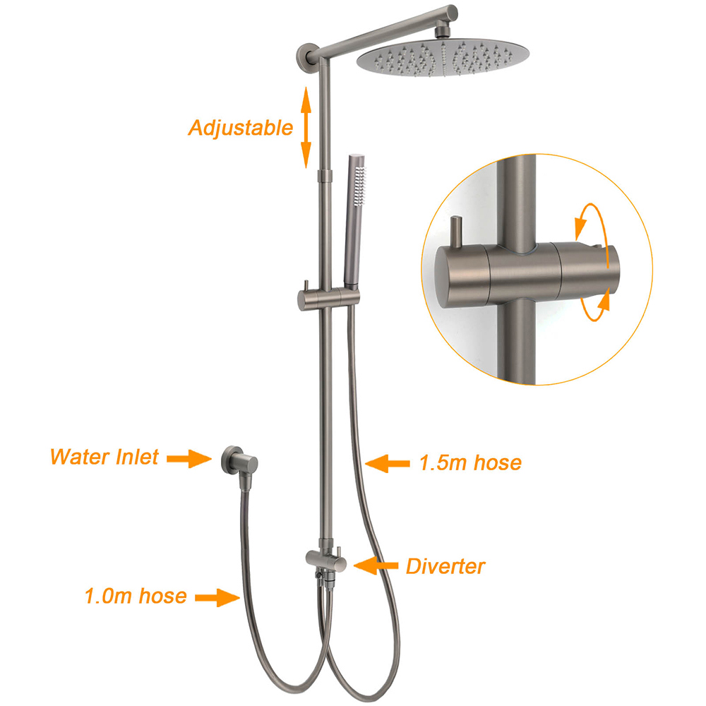WELS Gun Metal 2in1 Round Shower Set 10