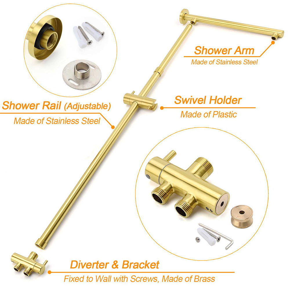 WELS Brushed Gold 2in1 Large Round Shower 12