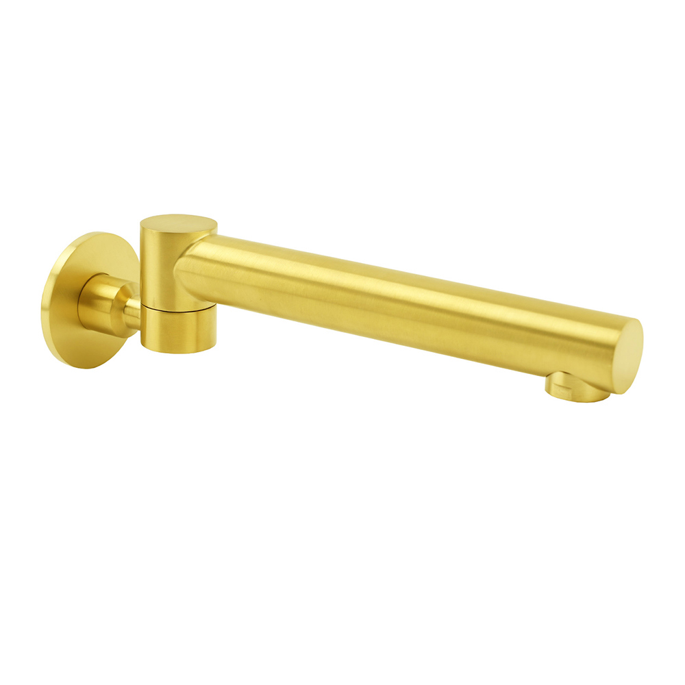 Brushed Gold Round Basin Wall Mounted Faucet Outlet Swivel Bathtub Stainless Steel Spout - Image 1