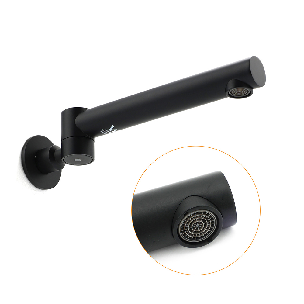 Matt Black Round Basin Wall Mounted Spout Faucet Outlet 180° Swivel Tap Watermark - Image 3