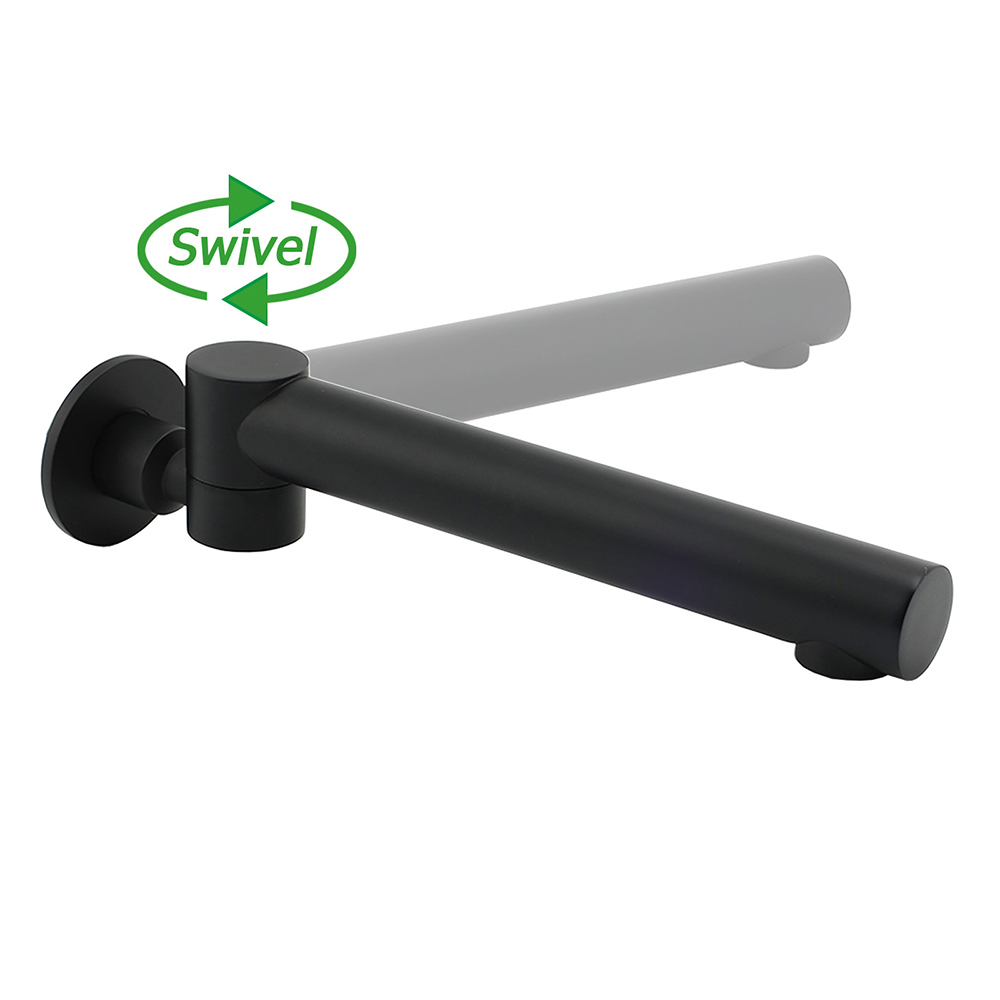 Matt Black Round Basin Wall Mounted Spout Faucet Outlet 180° Swivel Tap Watermark - Image 4