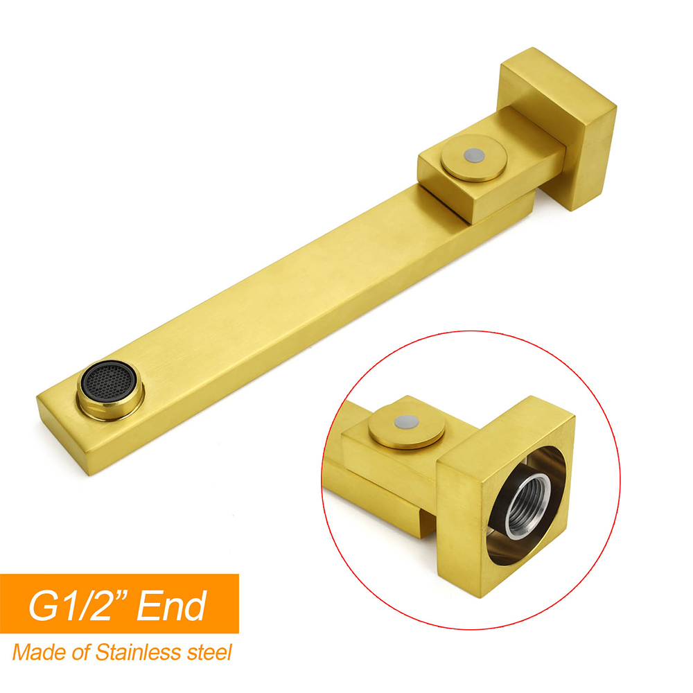 Brushed Gold Square Stainless Steel 180 Swivel Bathtub Faucet Water Outlet Spout - Image 5