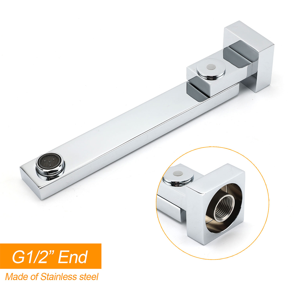 Chrome Square Stainless Steel Shower Bathtub Water Spout Faucet Outlet Tap 180° Swivel Set - Image 5