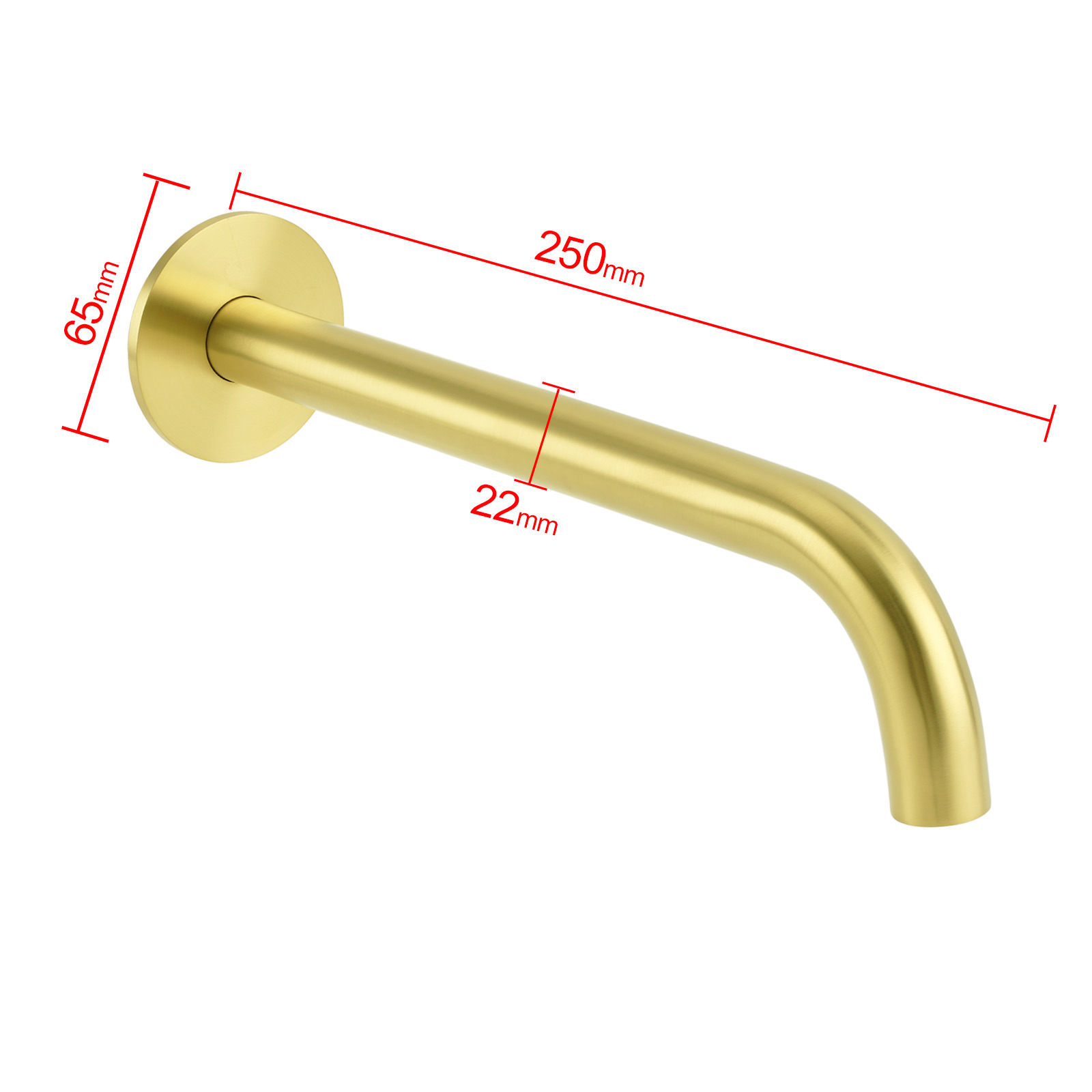 Brushed Gold Round 250mm Spout For Bathroom Tub Wall Mounted Water Filler Outlet - Image 2