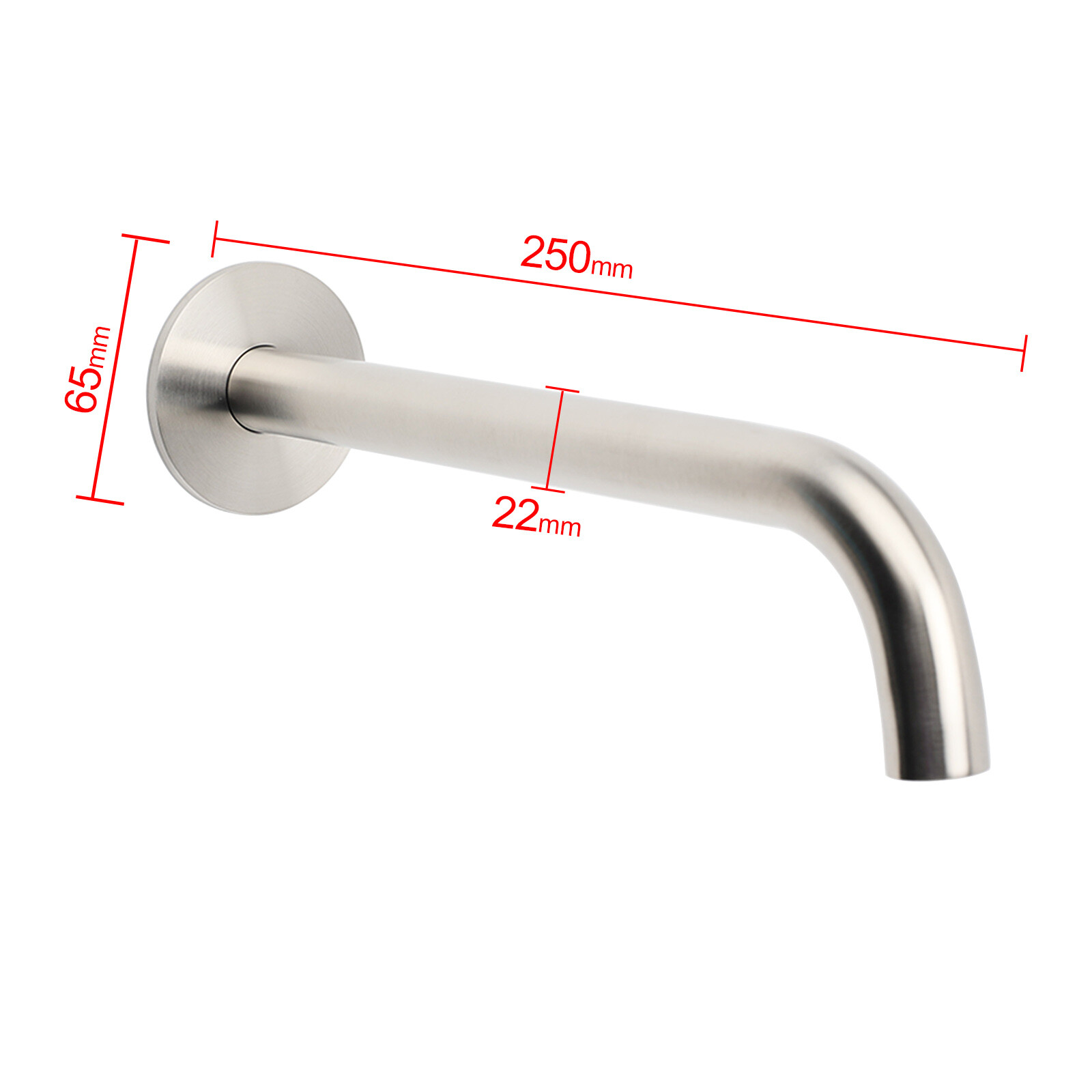 Brushed Nickel Round 250mm Long Spout Bath Tub Wall Mounted Water Filler Outlet - Image 2