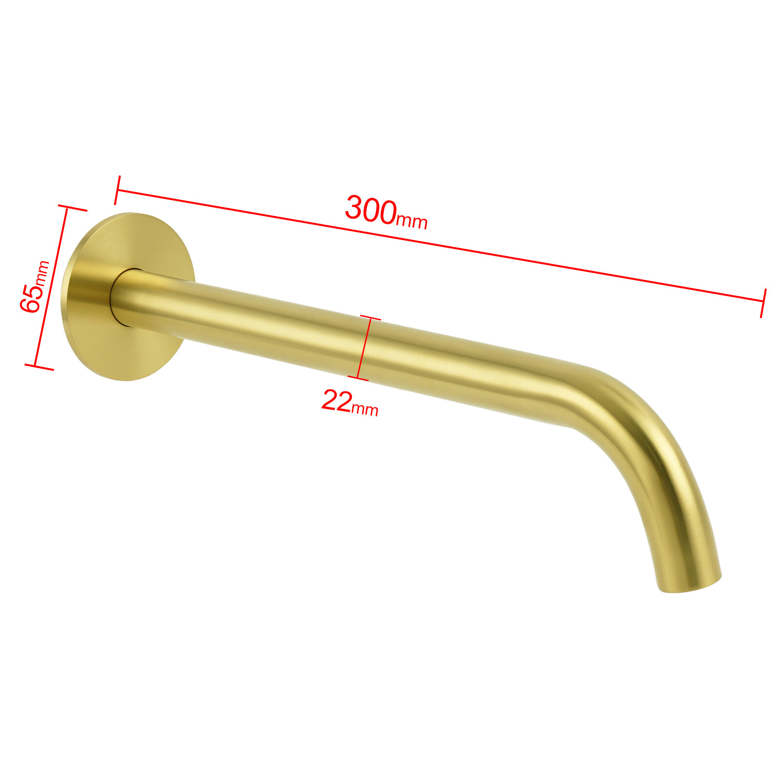 Bathroom 300mm Long Wall Mounted Extention Bath Tub Filler Spout Brushed Gold - Image 2