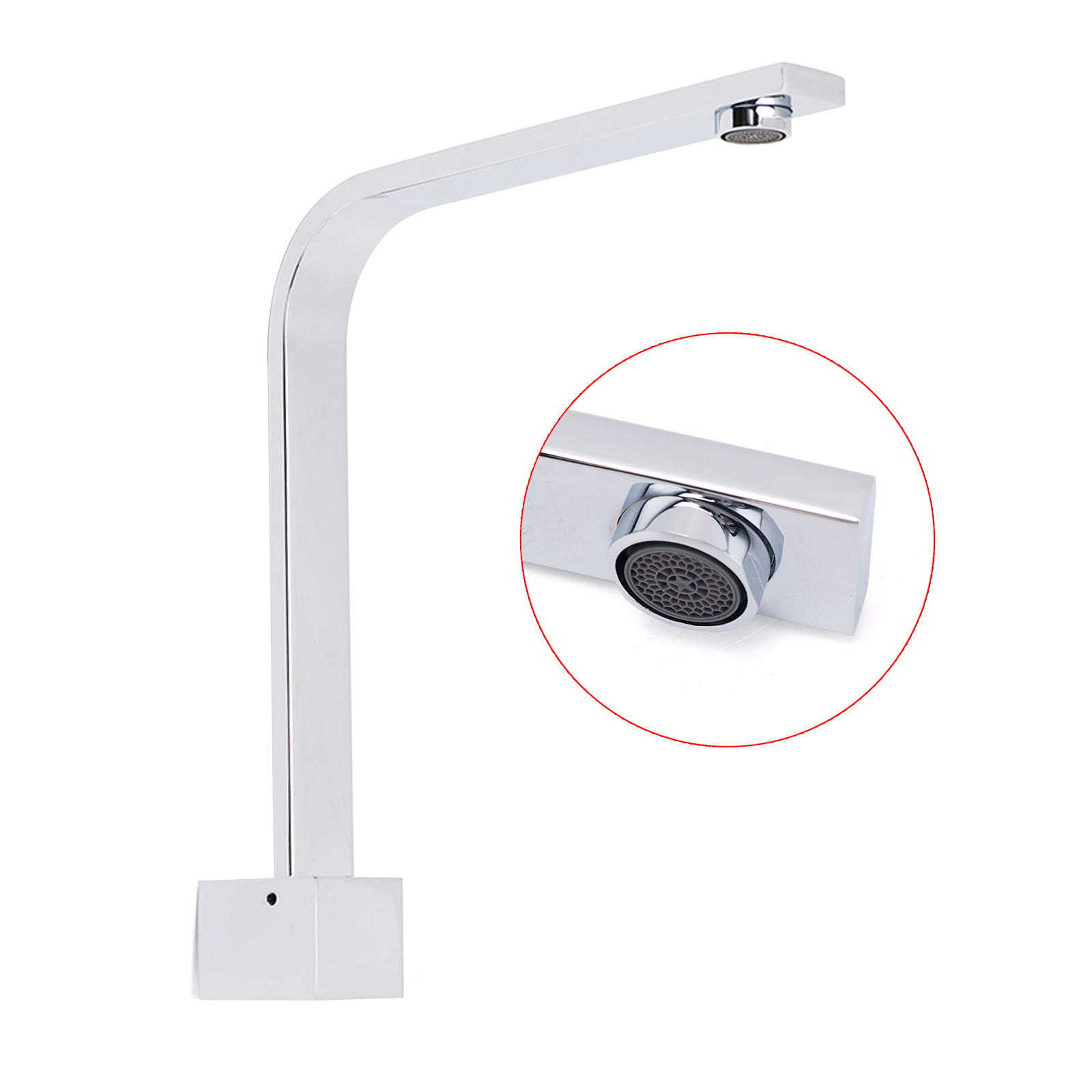 Square Chrome Gooseneck Arm Wall Mounted Swivel Bathtub Spout Faucet Outlet Set - Image 3