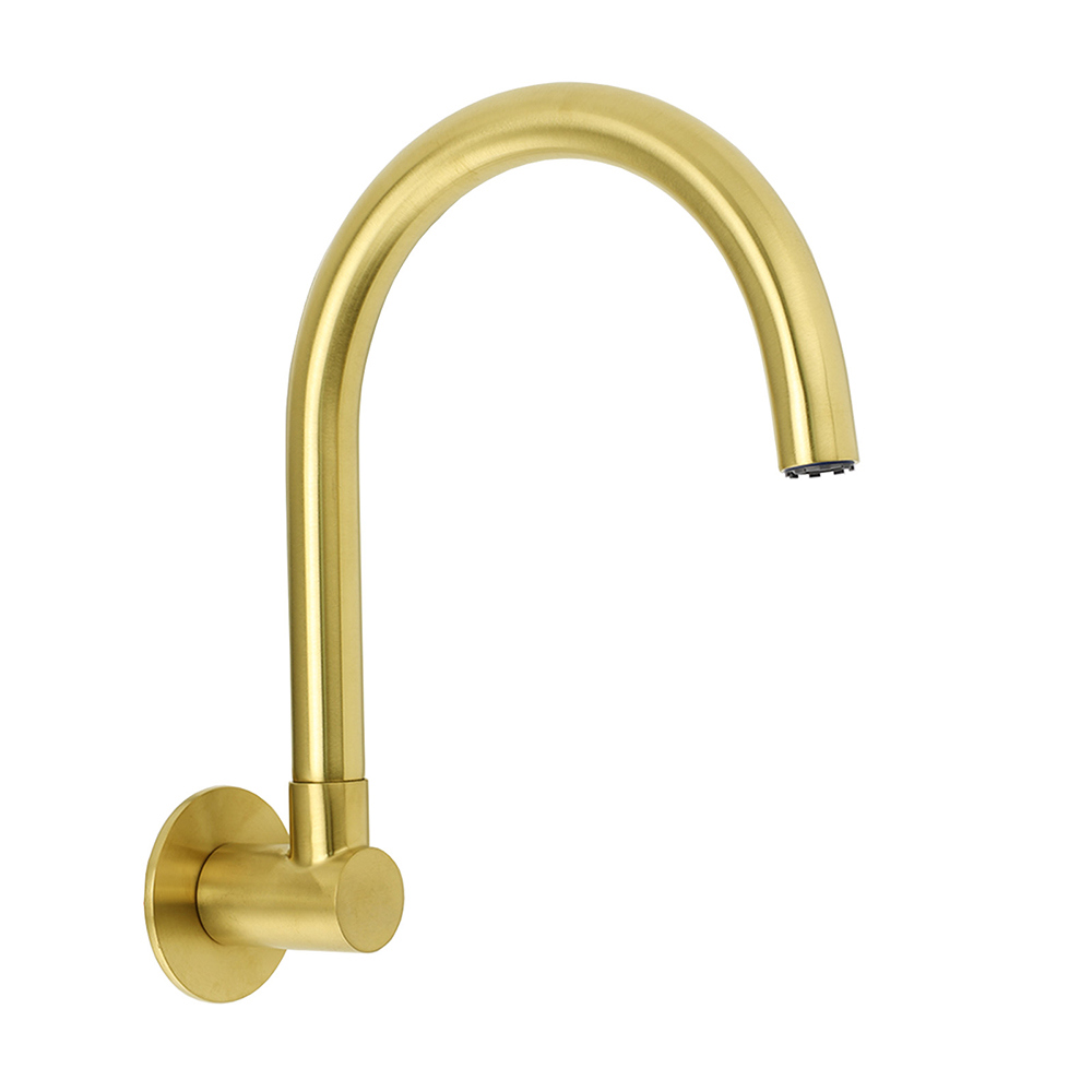 Brushed Gold Bath Tub Filler Round Gooseneck Arm Faucet Water Outlet Wall Spout - Image 1