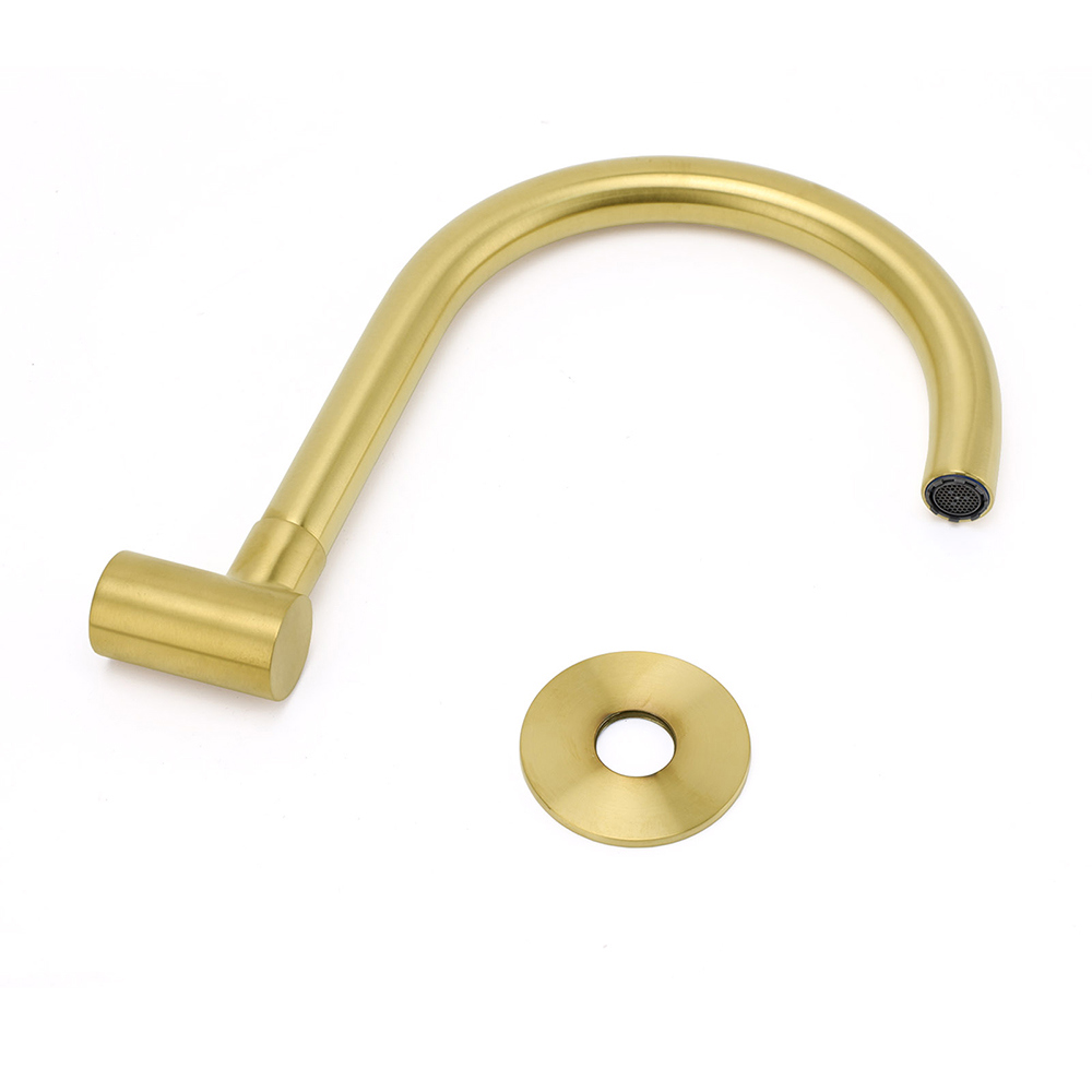 Brushed Gold Bath Tub Filler Round Gooseneck Arm Faucet Water Outlet Wall Spout - Image 4