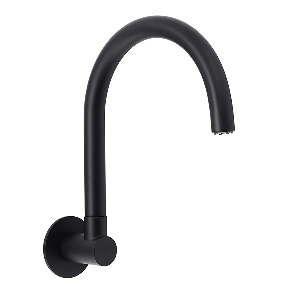 Matt Black Round Gooseneck Arm Faucet Outlet Wall Mounted Bath Tub Filler Spout - Image 1