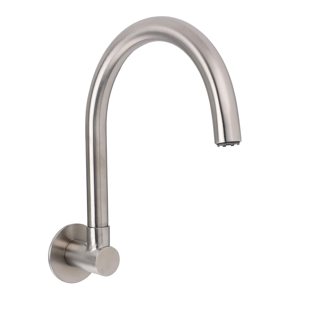 Brushed Nickel Round Gooseneck Arm Faucet Water Outlet Wall Mount Bathtub Spout - Image 1