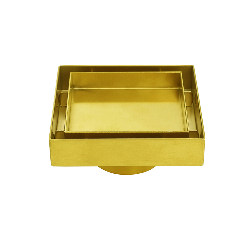 Brushed Gold 100mm Square Tile Insert Floor Drain Tiny Shower Grate 50mm Waste - Image 1