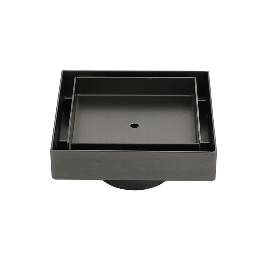 Gun Metal 100mm Square Tile Insert Floor Drain Small Shower Grate 50mm Waste Set - Image 1