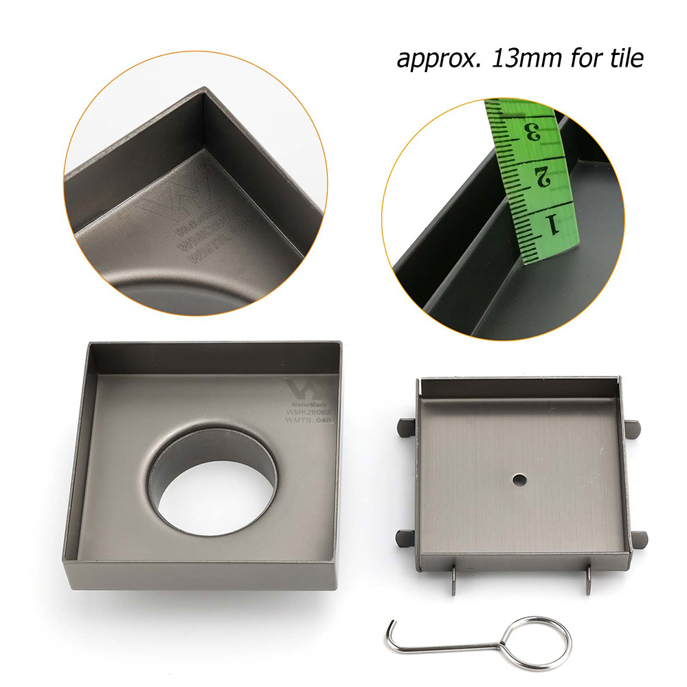Gun Metal 100mm Square Tile Insert Floor Drain Small Shower Grate 50mm Waste Set - Image 3