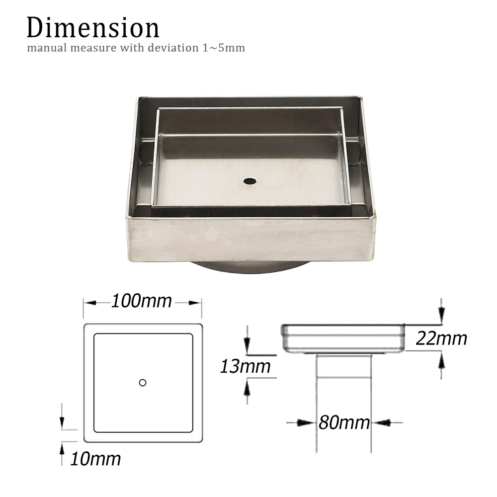 WaterMark Brushed 100mm Square Tile Insert Shower Grate Floor Drain 80mm Waste - Image 2