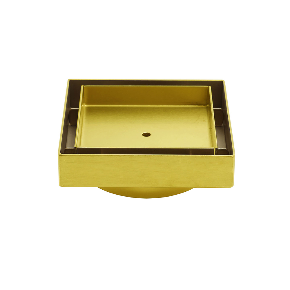Brushed Gold 100x100mm Tile Insert Floor Drain Square Shower Grate 80mm Waste - Image 1