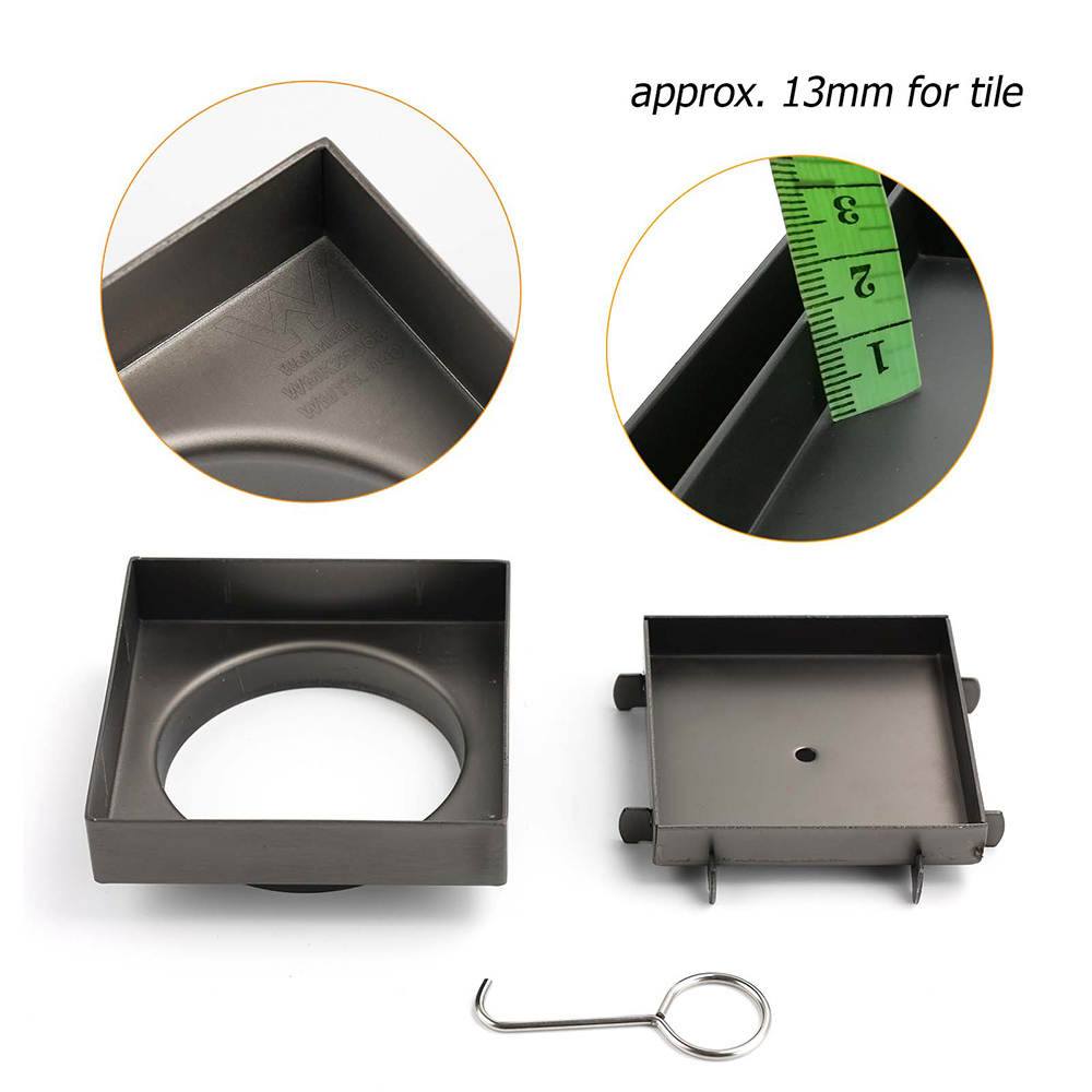 Gun Metal 100x100mm Square Tile Insert Floor Drain Small Shower Grate 80mm Waste - Image 3