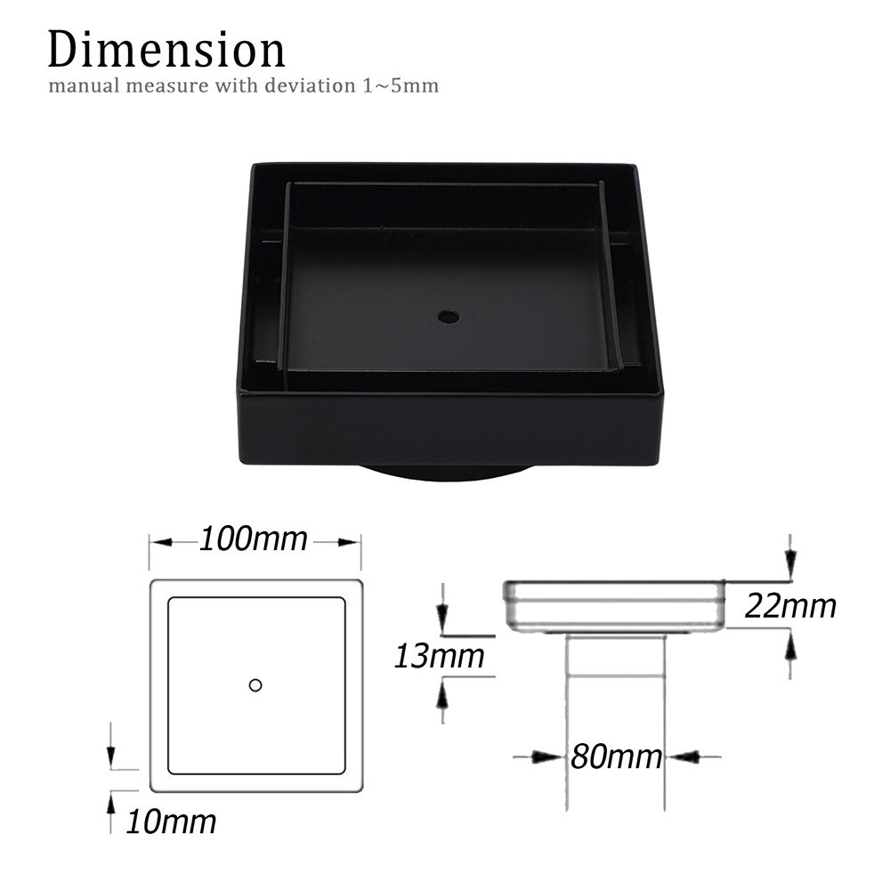 Matt Black Square 100x100mm Tile Insert Floor Drain Shower Grate 80mm Outlet Waste - Image 2