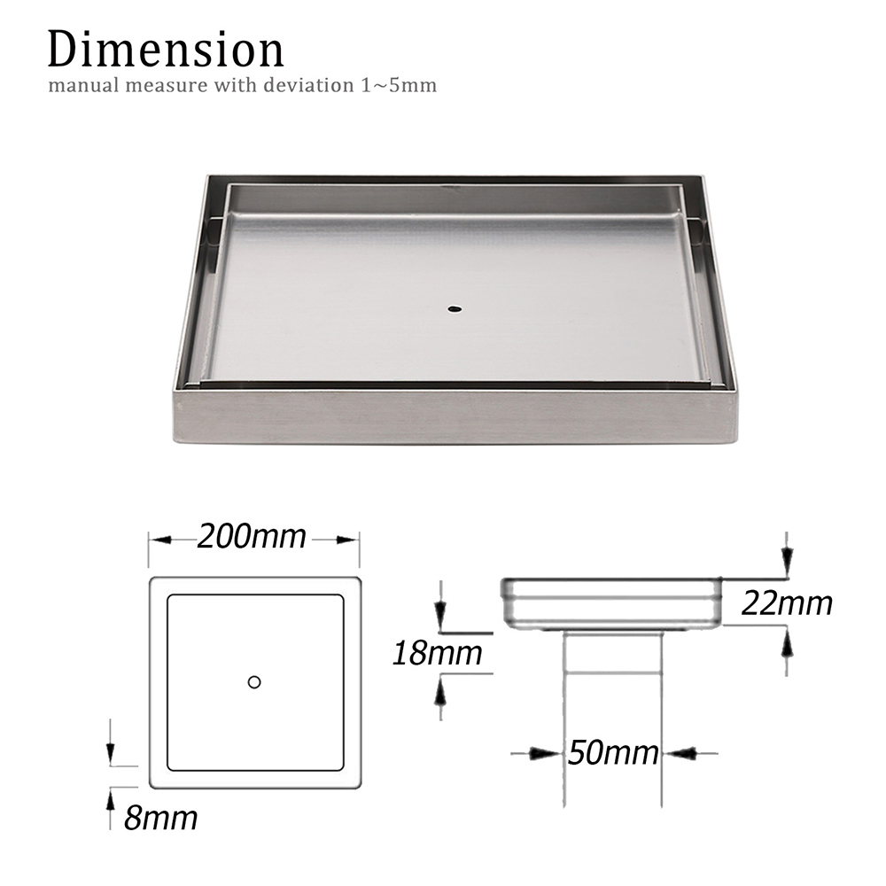 Bathroom 200x200mm Big Square Tile Insert Floor Drain Shower Grate 50mm Waste - Image 2