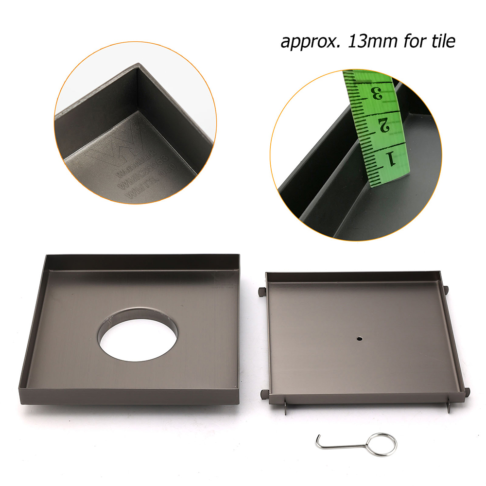 Gun Metal Large Square 200x200mm Tile Insert Floor Drain Shower Grate 80mm Waste - Image 3