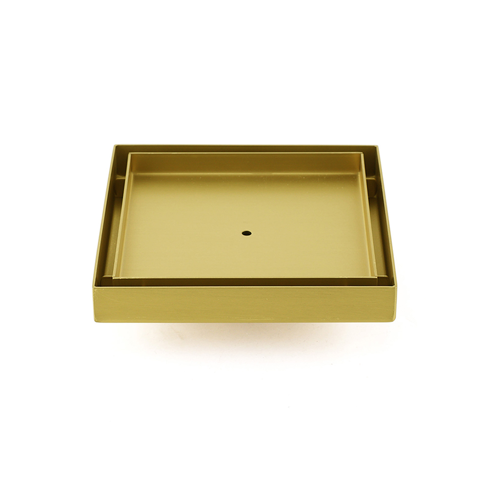 Brushed Gold Square 150x150mm Tile Insert Floor Drain Shower Grate 50mm Waste - Image 1