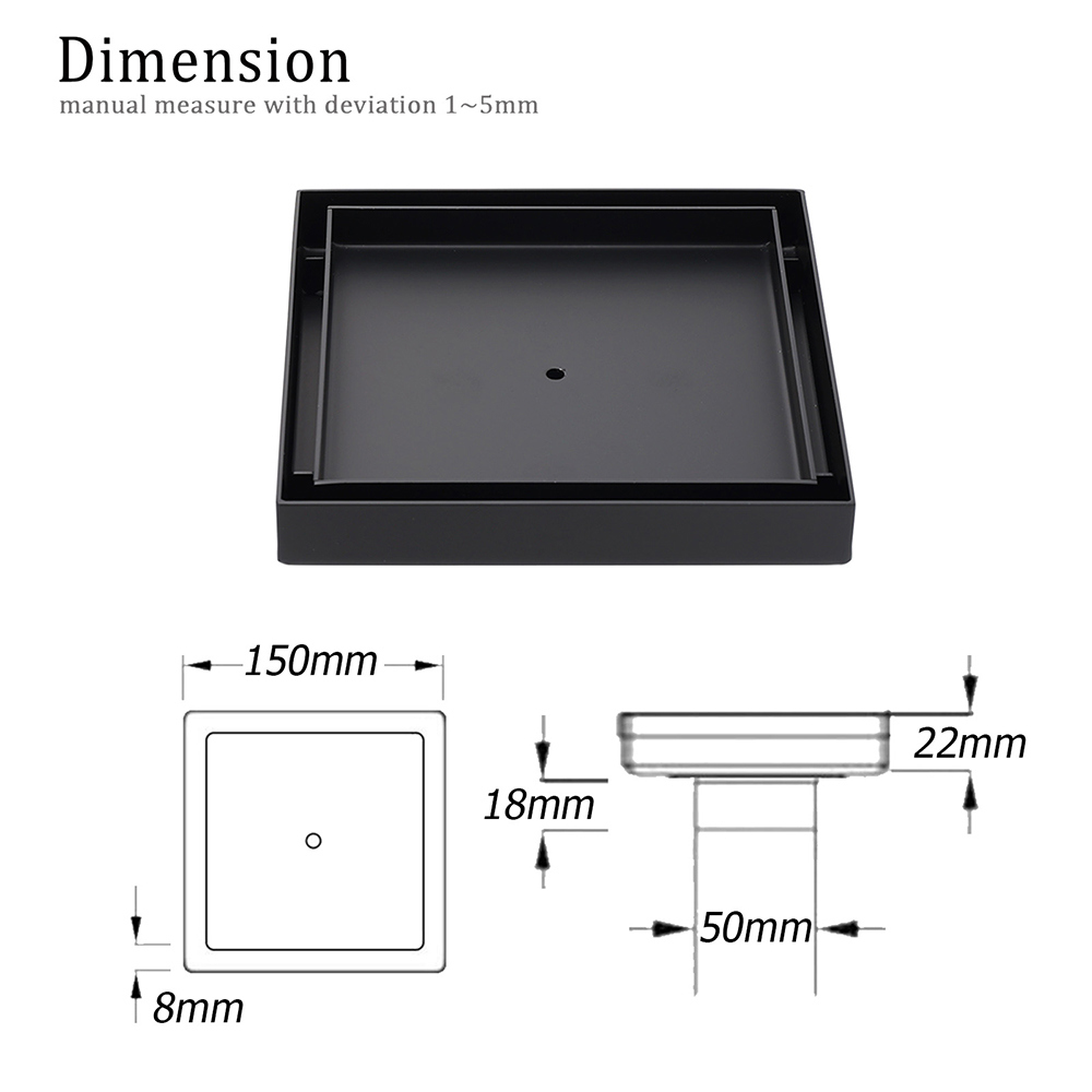 Matt Black 150x150mm Tile Insert Floor Drain Shower Grate 50mm Outlet Watermark - Image 2