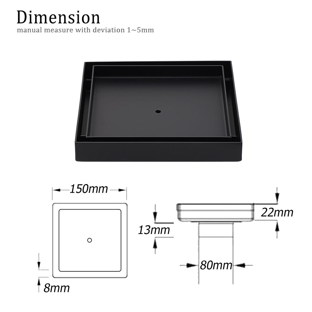 Watermark Black 150x150mm Tile Insert Floor Drain Shower Grate 80mm Waste Outlet - Image 2