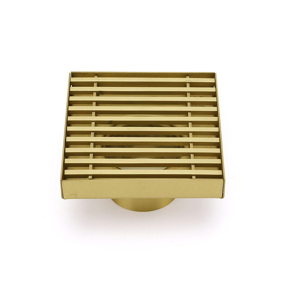 Brushed Gold Smart Square 100mm Strip Fence Floor Drain Shower Grate 50mm Waste - Image 1