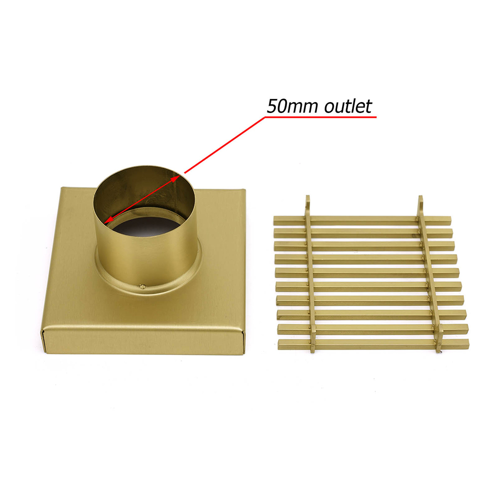 Brushed Gold Smart Square 100mm Strip Fence Floor Drain Shower Grate 50mm Waste - Image 4