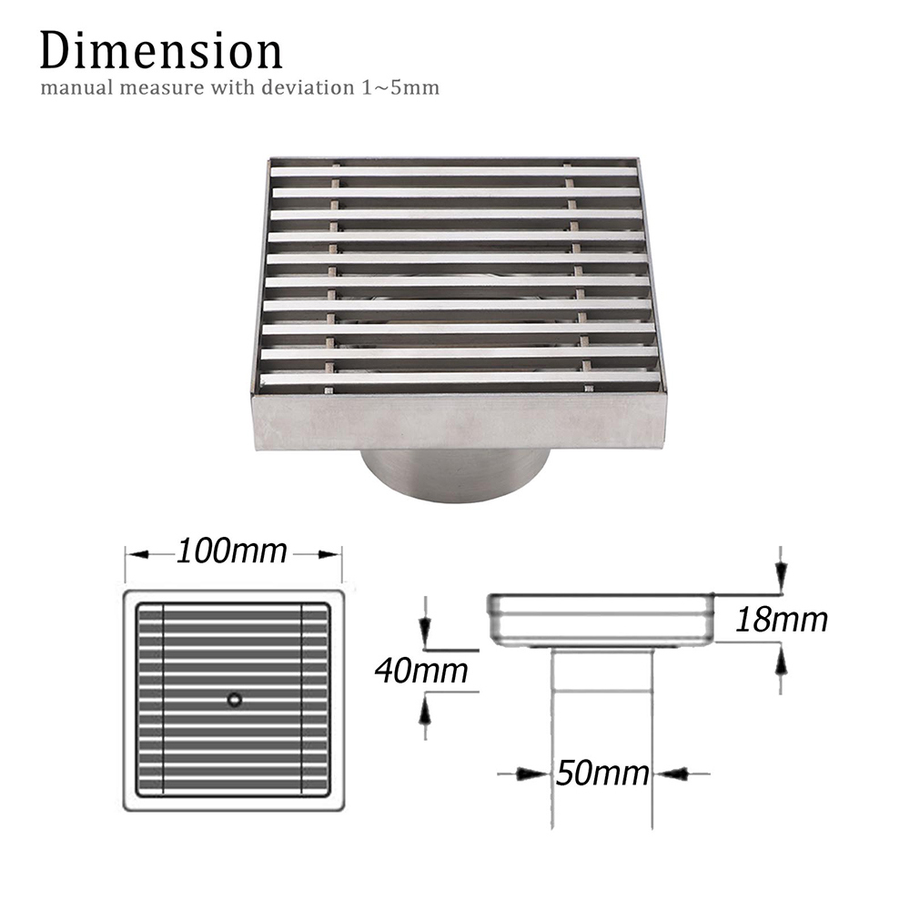 Bathroom SUS 100mm Square Strip Fence Sword Shower Grate Floor Drain 50mm Outlet - Image 2