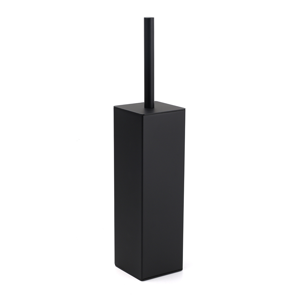 Matt Black Square Stainless Steel Bathroom Accessory Toilet Brush Holder Cup Set - Image 1