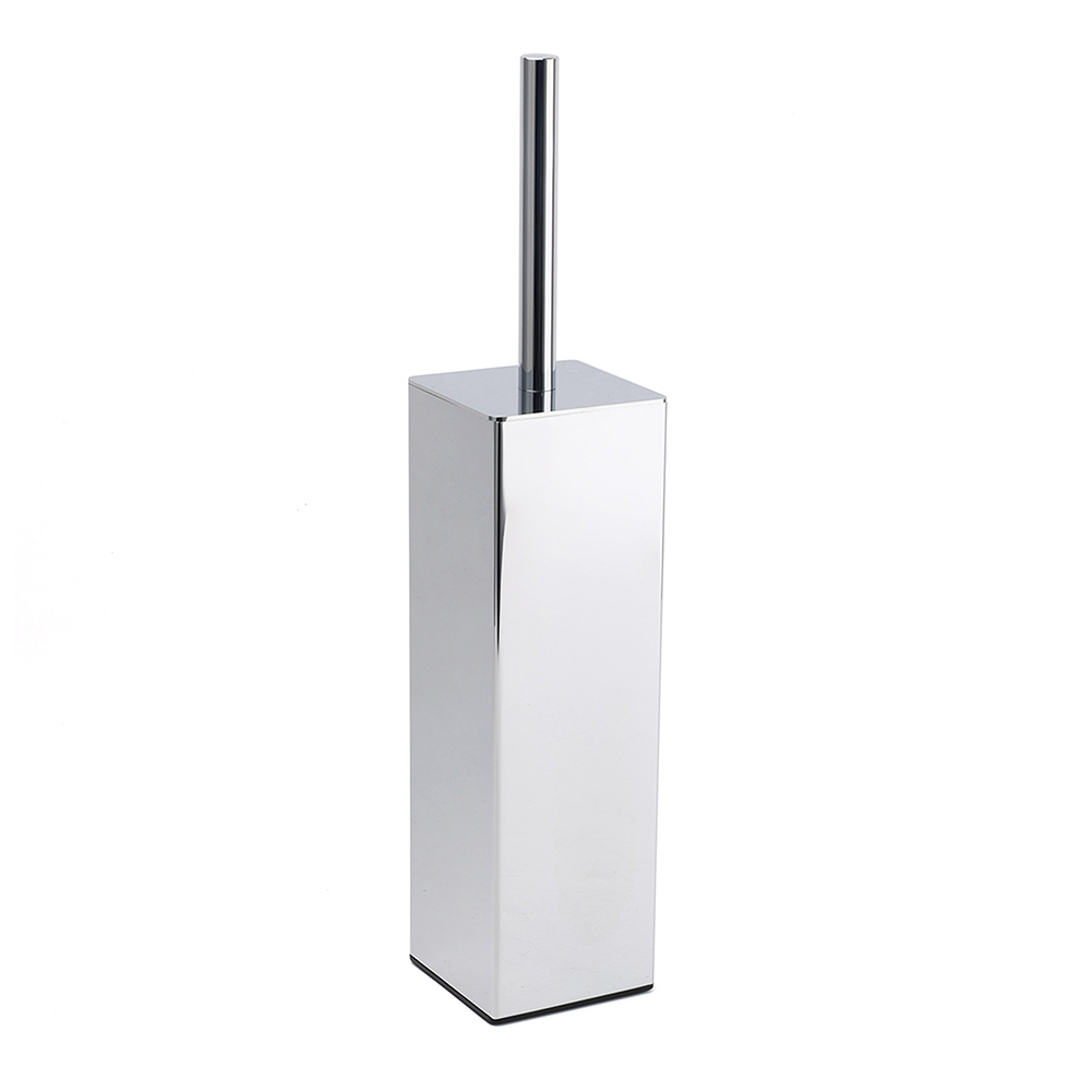 Bathroom Polished Chrome Square Standing Toilet Brush Stainless Steel Holder Cup Kit - Image 1