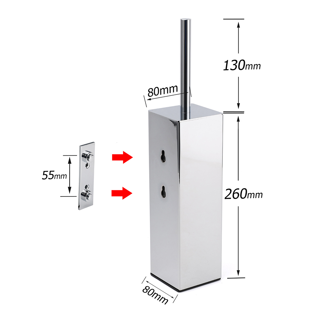 Bathroom Polished Chrome Square Standing Toilet Brush Stainless Steel Holder Cup Kit - Image 2