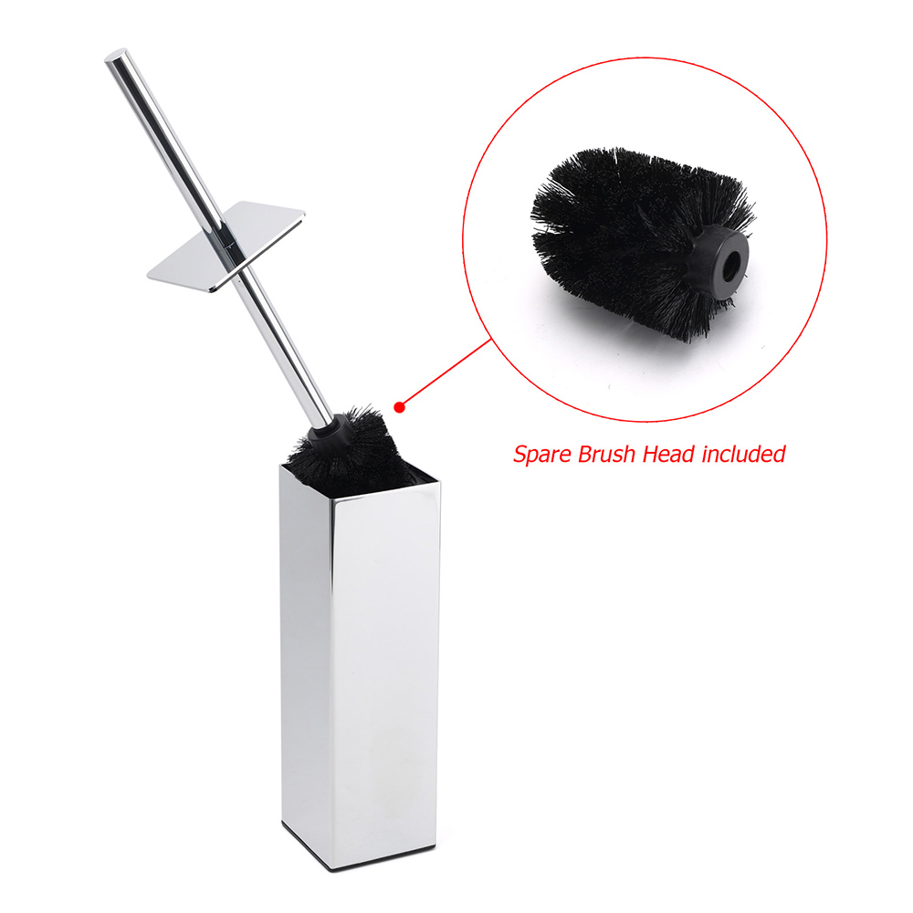 Bathroom Polished Chrome Square Standing Toilet Brush Stainless Steel Holder Cup Kit - Image 3