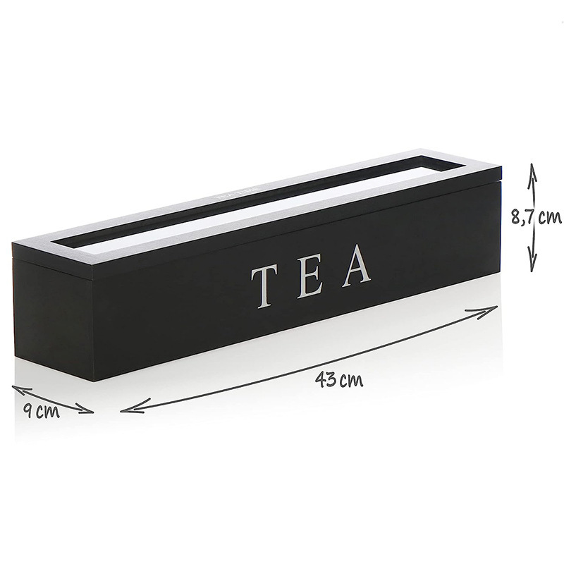 Tea box - Tea box 6 compartments - Wooden tea box - Suitable for loose tea - Black - Image 5