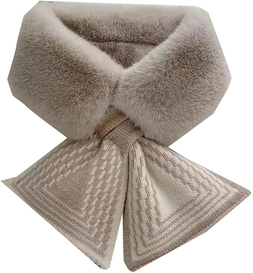 Women's Scarf - Women's Winter Scarf - Thick - Warm - Short Scarves - Plush Cross Scarves - Neck Scarves - Milk Tea Color - Image 1