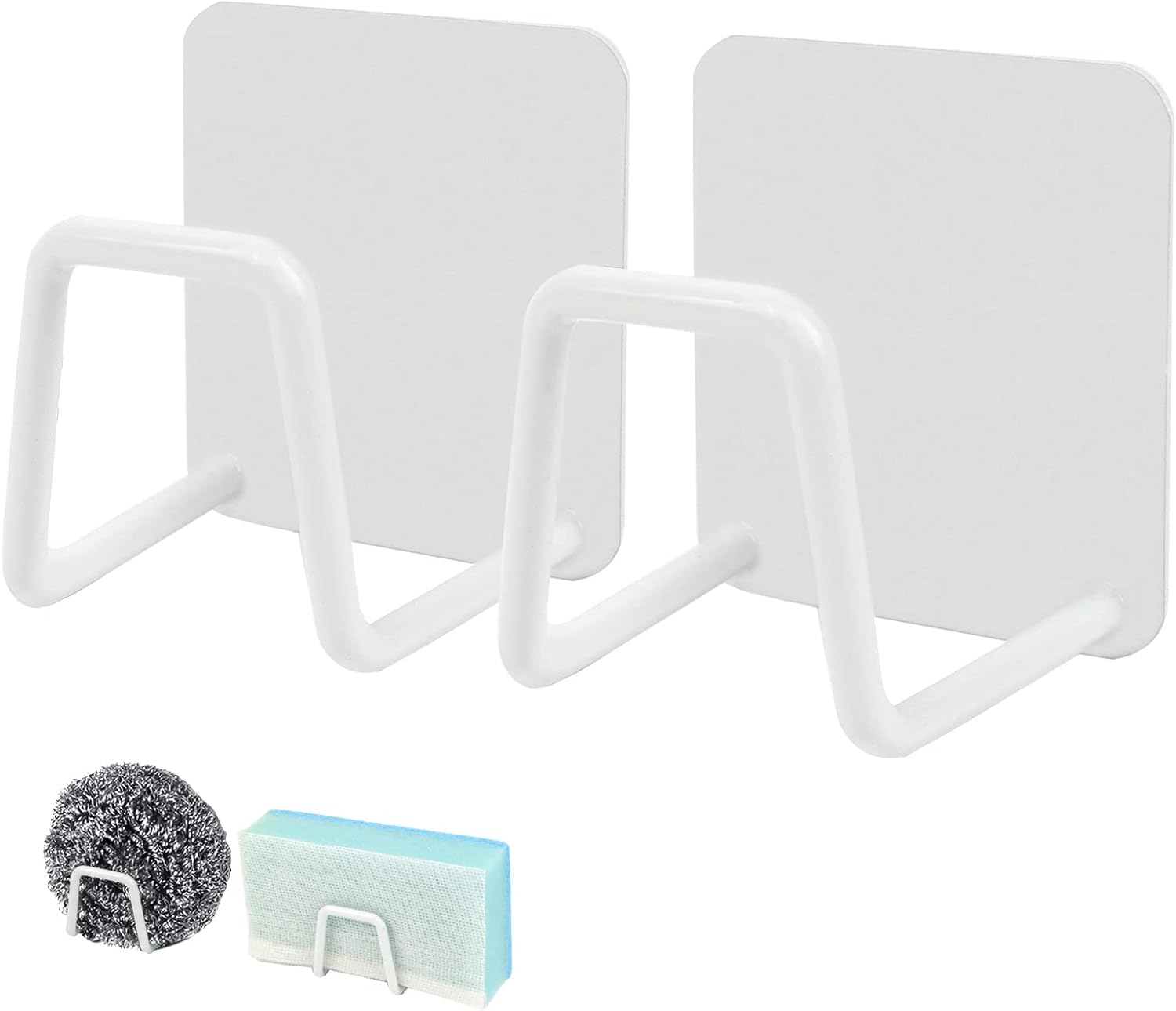Storage rack - Sponge rack - Self-adhesive - Waterproof - Stainless steel sponge rack for the sink - Sink organizer - Dishcloth holder - suitable for smooth tiles, painted walls and mirrors - Pack of 4 - White - Image 1