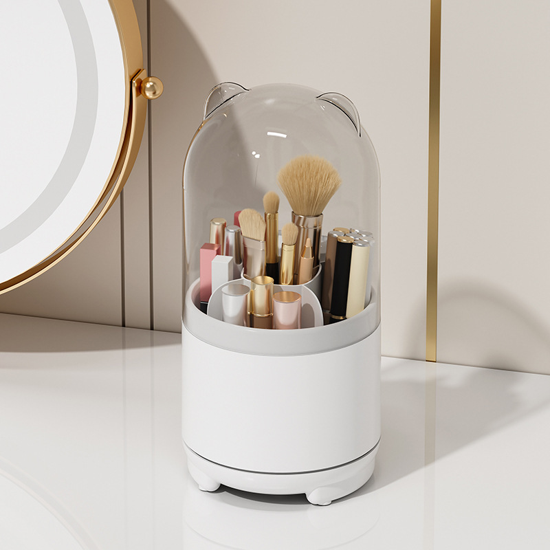 Storage box - storage box with compartments - storage box with lid - Storage rack for makeup - Rotatable - Transparent acrylic material - suitable for dressing tables, desks and bathroom countertops - White - Image 1