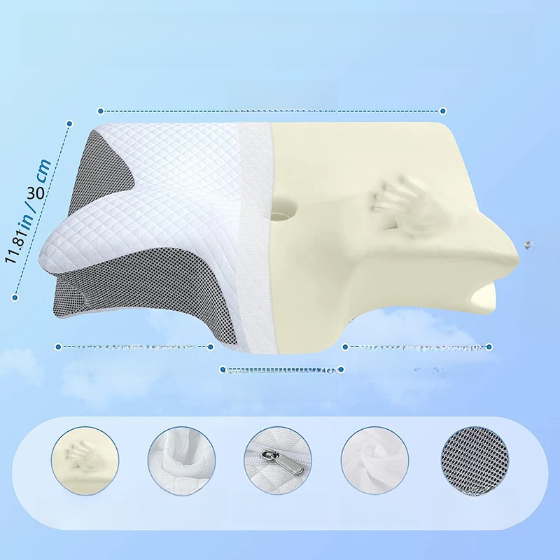 Viscoelastic Neck Pillow, Ergonomic Contour 2-in-1 Neck Pain Orthopedic Pillow, Contour Support Pillow, 1 Unit Light Gray none no No, Light gray - Image 2