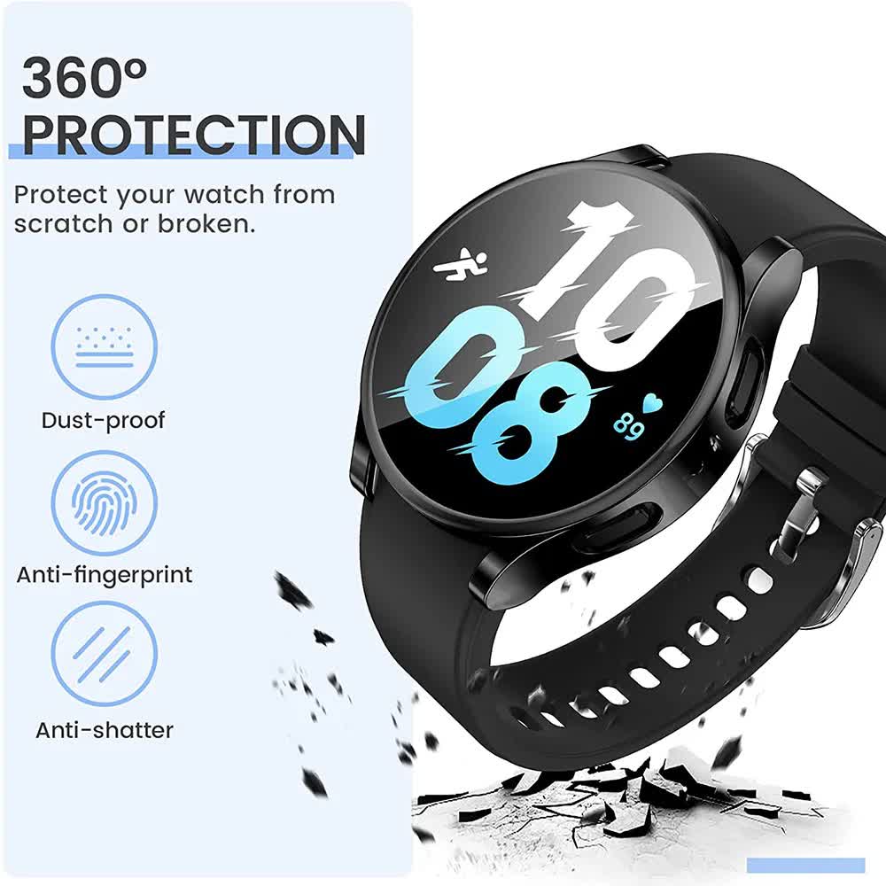 Compatible with Samsung Galaxy Watch 4 5 6 40 mm 44 mm Case Protection Silicone TPU Bumper Screen Protector Black Galaxy Watch6 44mm - Image 3