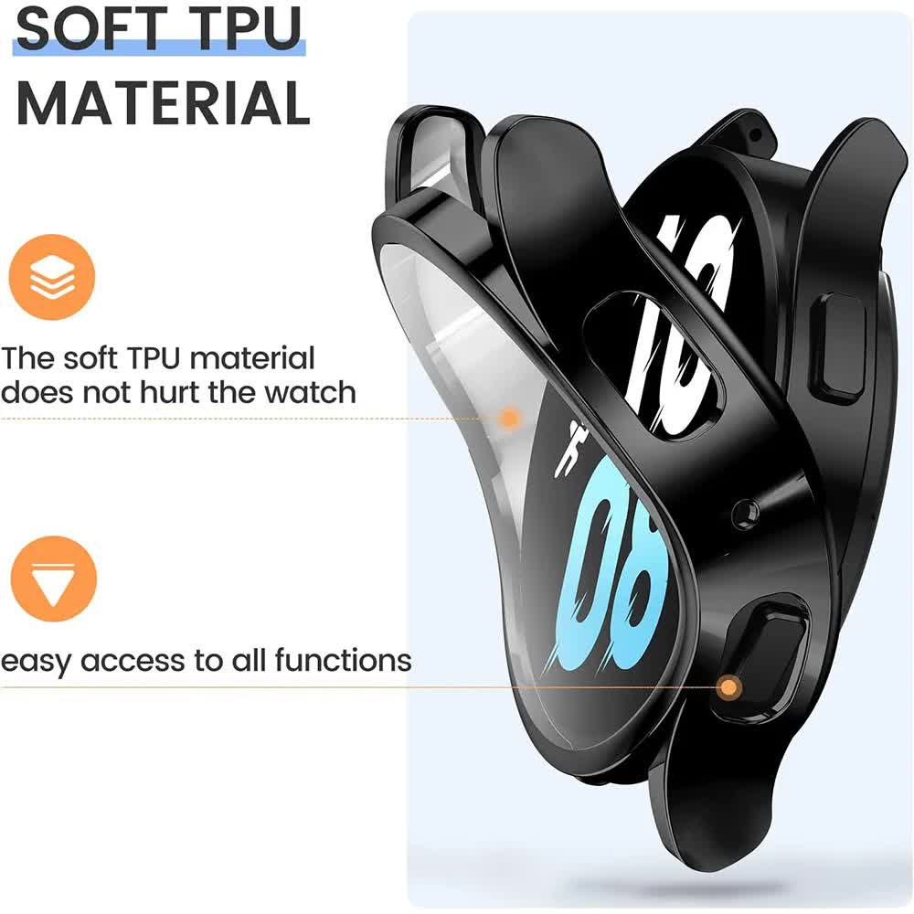 Compatible with Samsung Galaxy Watch 4 5 6 40 mm 44 mm Case Protection Silicone TPU Bumper Screen Protector Black Galaxy Watch6 44mm - Image 4